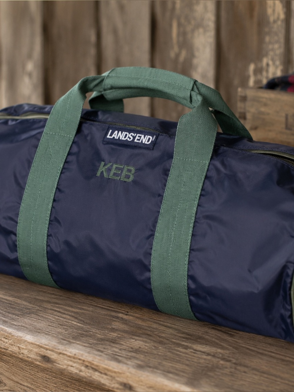Lands' End duffel bag blue & green classic travel luggage bag